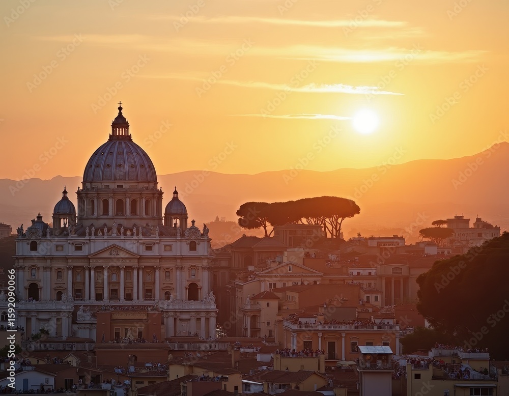 Obraz premium St Peter's Basilica at Sunset in Vatican City Rome Skyline