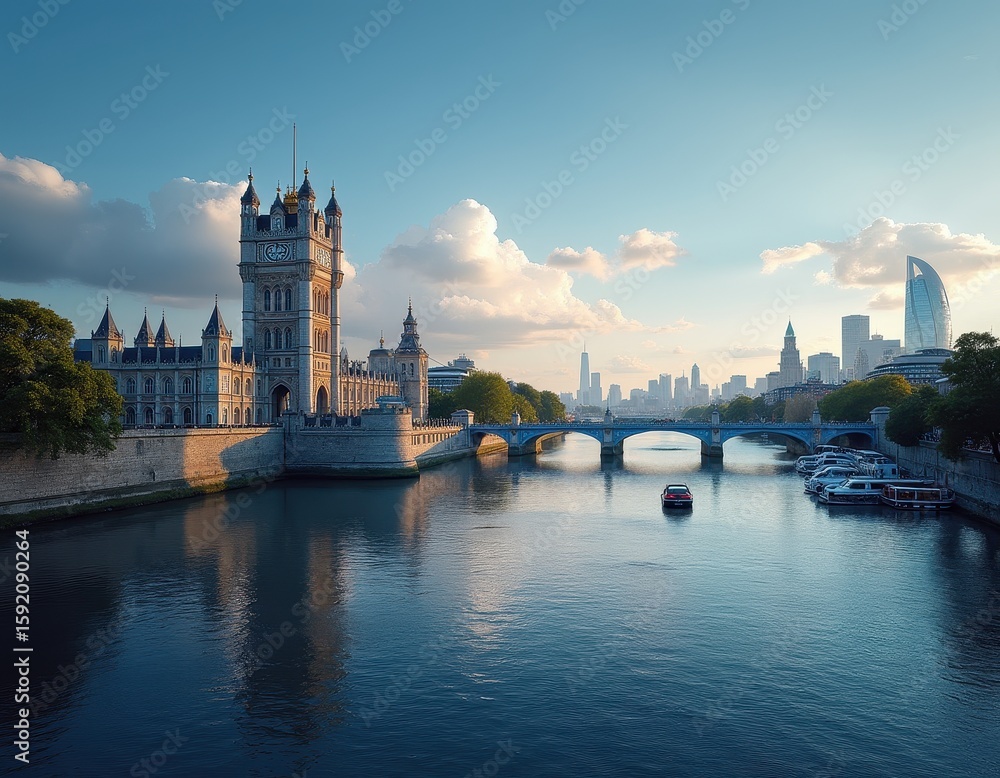 Obraz premium Stunning Sunset View of London's Iconic Tower Bridge and City Skyline