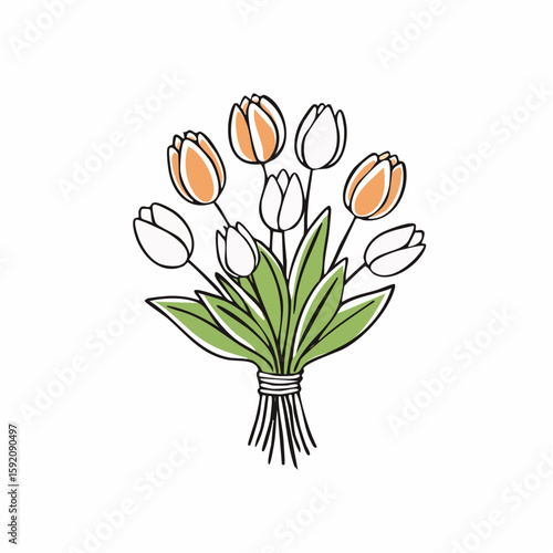 Tulips flower bouquet doodle style vector illustration isolated on white background