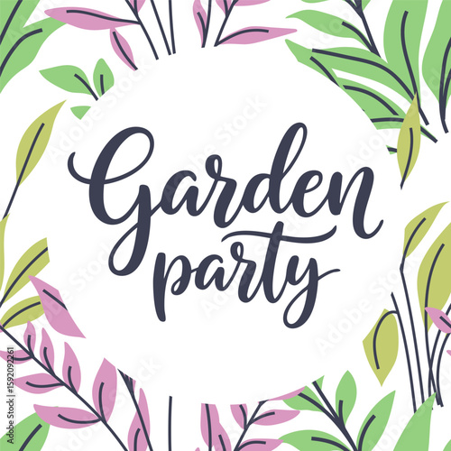 Garden party invitation template with botanical accents, ideal for events or spring designs.