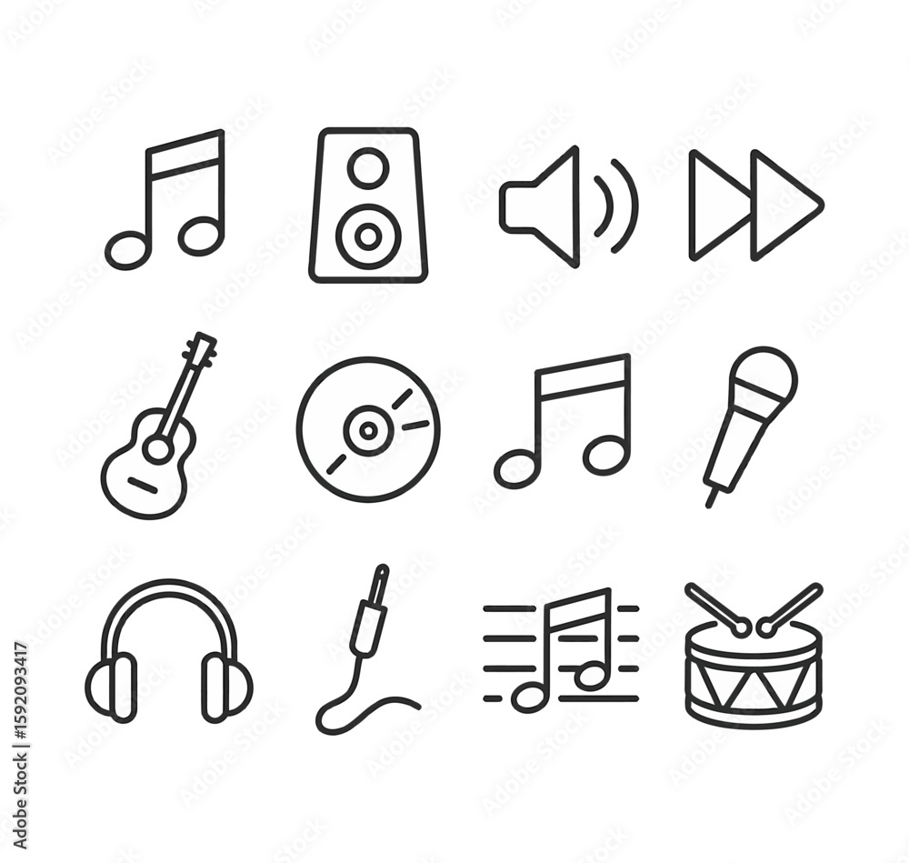 Obraz premium Line Art Collection of Music Symbols and Audio Equipment Icons
