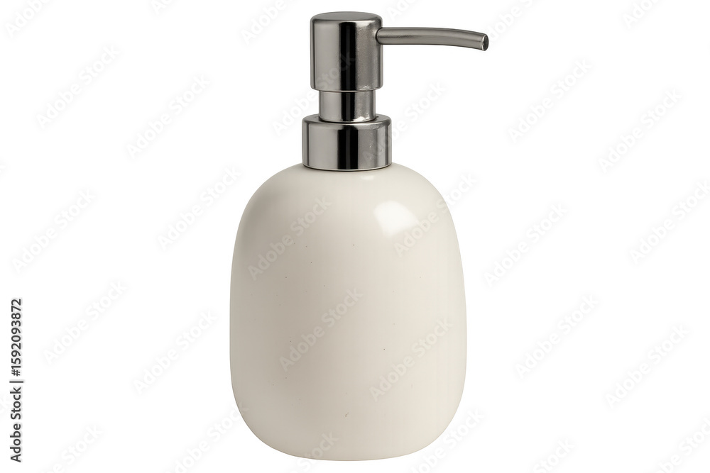 Obraz premium White ceramic soap dispenser with chrome pump on transparent background