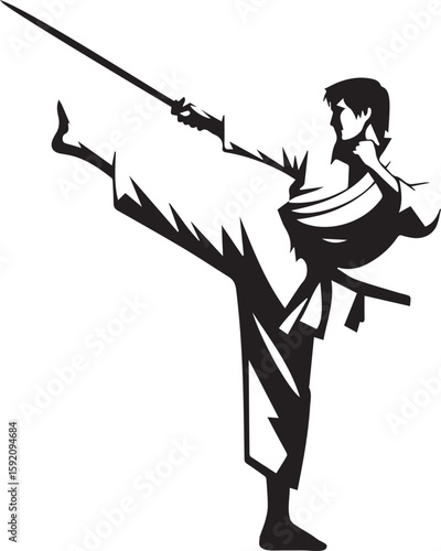 Martial Arts Karate Illustration Dynamic Action Shot in Monochrome Style