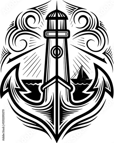 SVG skull and skeleton ghost in tattoo style. Vintage Anchor and Lighthouse Design with Nautical Elements