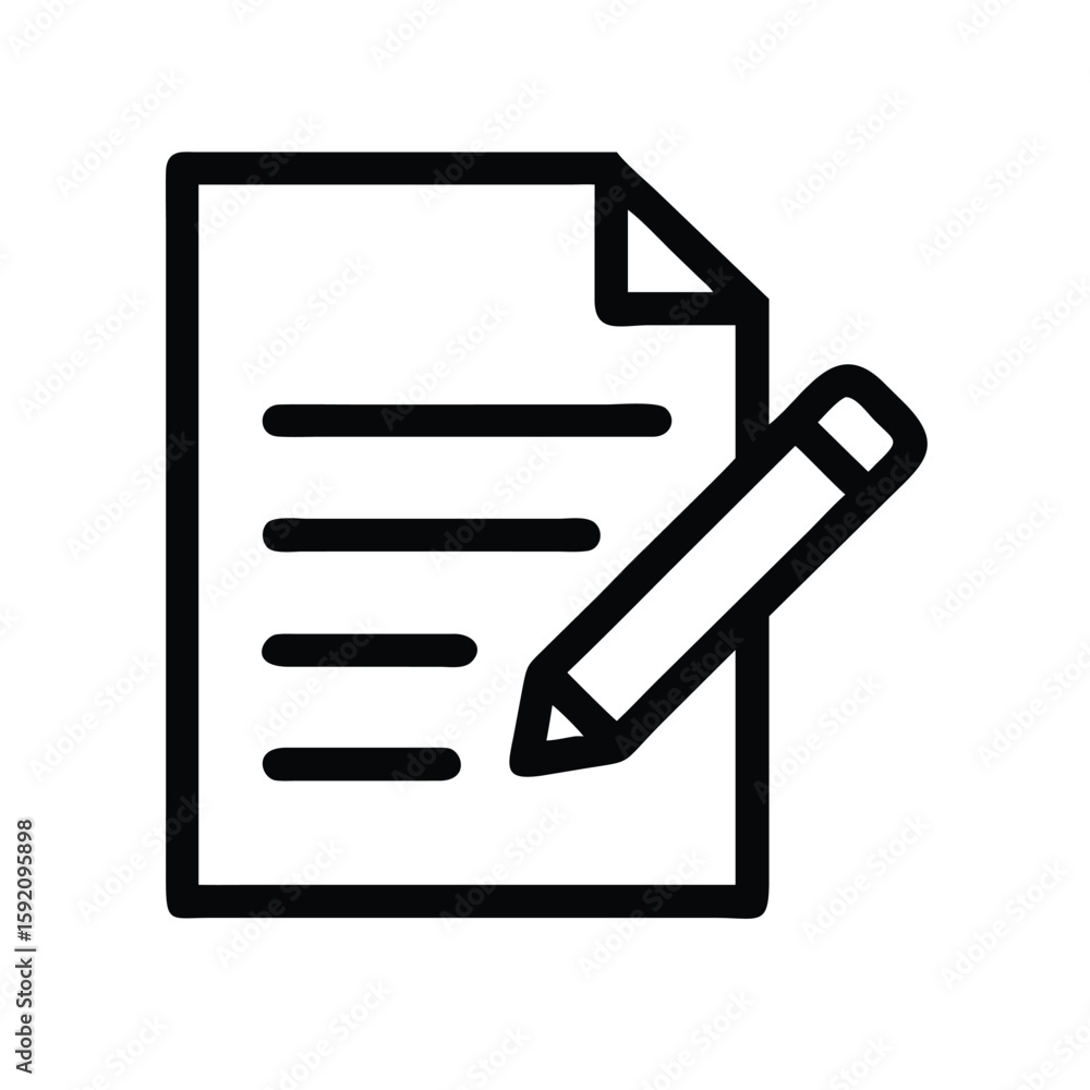 Writing document icon vector illustration for notes, paper, pencil, and creative content design use Writing document icon vector illustration for notes, paper, pencil, and creative content design use