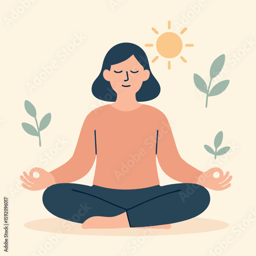 Wallpaper Mural Flat Vector of Person Meditating with Positive Symbols – Inner Peace and Self-Care Illustration in Pastel Tones Torontodigital.ca