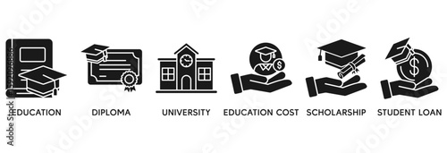 Scholarship icon set vector illustration concept relate to education, diploma, university, education cost, scholarship, loan student