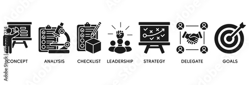 Planning icon set vector illustration concept relate to concept, analysis, checklist, leadership, strategy, delegate and goals
