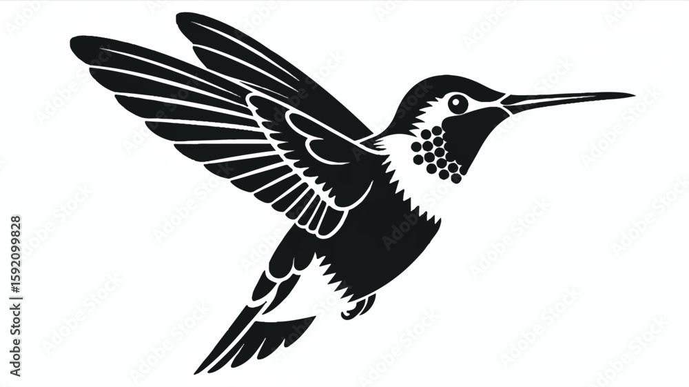 Fototapeta premium Minimalist black and white hummingbird illustration in flight