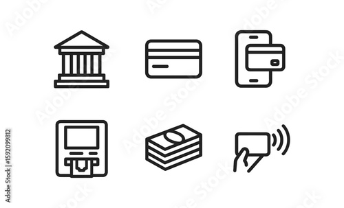 Financial and banking icons in linear style for digital payments and transactions