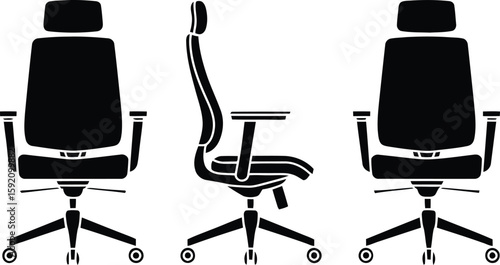 Black and White Office Chair Silhouettes with Ergonomic Design Features