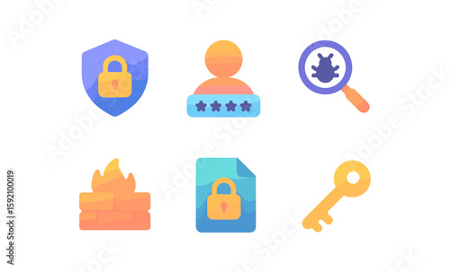 Cybersecurity icons: gradient style for digital protection