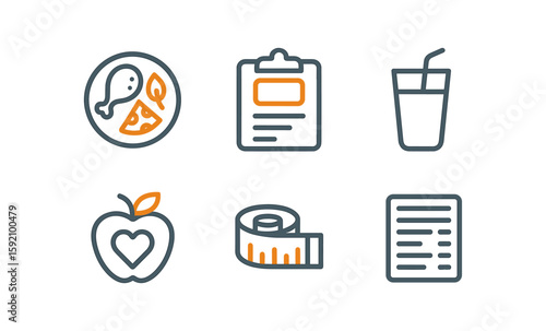Minimal line icons for healthy lifestyle and nutrition concepts