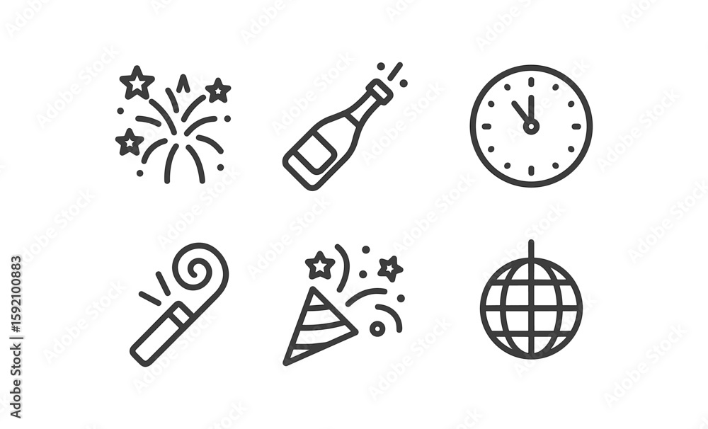 Fototapeta premium Celebration icons: festive party elements in minimalistic style