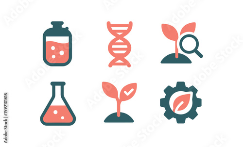 Biotechnology elements with lab equipment and plant growth icons