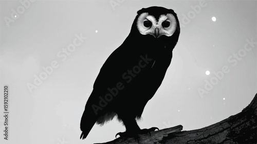 Elegant black and white silhouette of an owl standing alert
