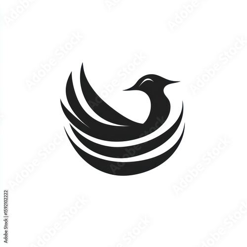 Stylized bird logo, wings encircling body
