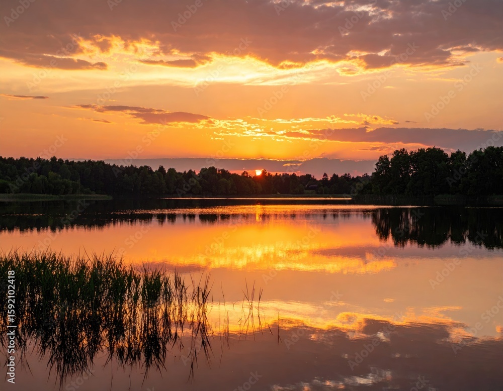 Fototapeta premium Serene sunset over a tranquil lake (3)