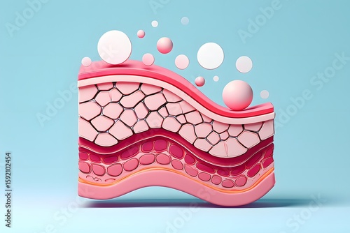 Skin layers anatomy illustration for skincare products and dermatology concept art