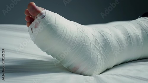 Injured foot wrapped in white bandage