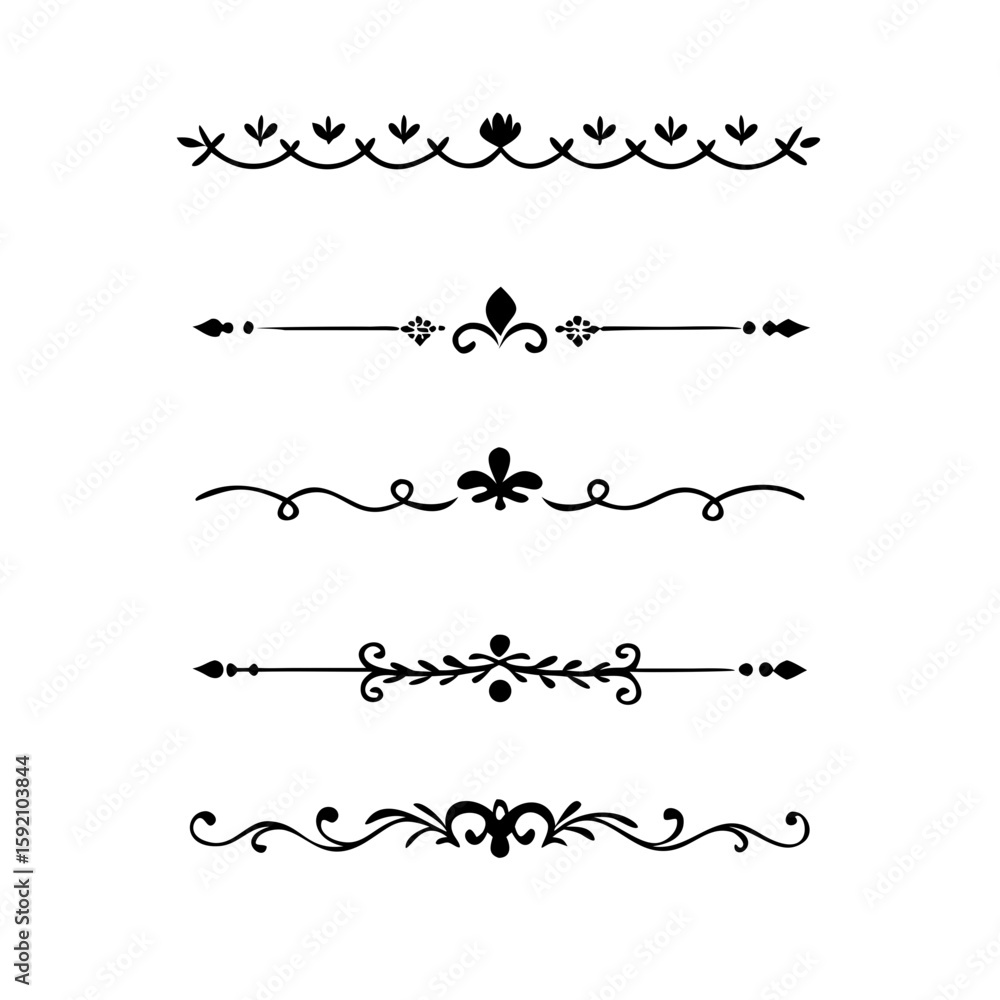 Obraz premium Decorative simple divider. Text dividers retro minimal line separators, Vector isolated geometric wedding card heart separator elements set. Text dividers. . Hand drawn vector illustration. 
