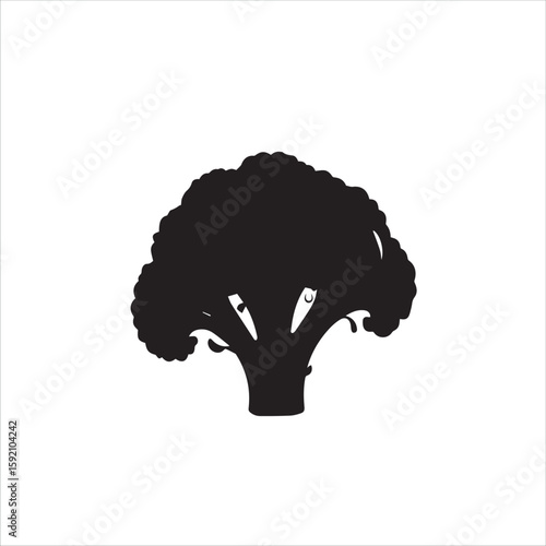 Simple black silhouette of a broccoli floret on a clean white background