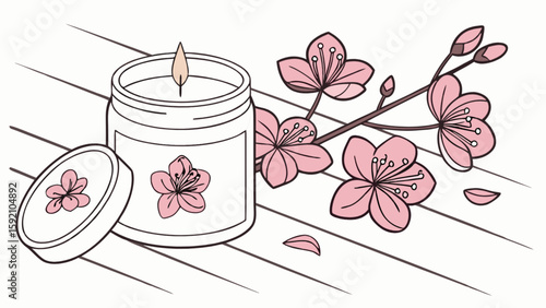 Sakura scented candle with cherry blossom flowers for aromatherapy and relaxation at home decor item