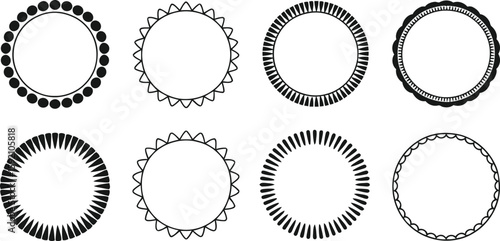 Collection of eight decorative circle frames with various patterns and designs