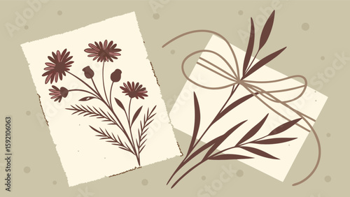 Vintage floral greeting card design with flower bouquet and tied envelope for special occasion gift 100