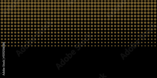 Abstract luxury banner with golden glittering dots on black background. Sparkling glitter bottom border, vector frame. Halftone effect. Magical gold dust. Pop art style backdrop.