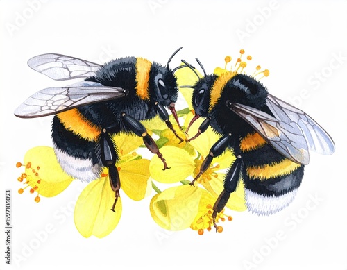 Two bumblebees on yellow flowers