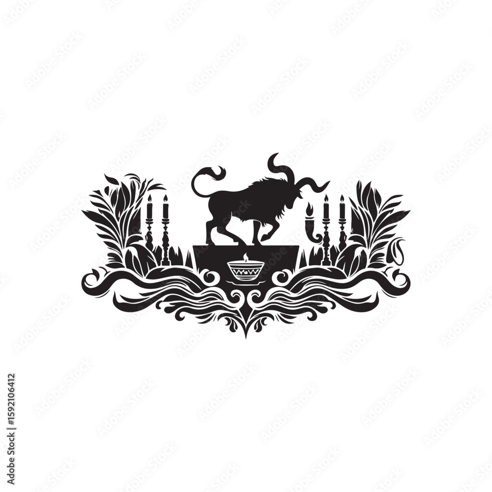 Obraz premium Tu B'av Silhouette Vector Illustration, Solid White Background.