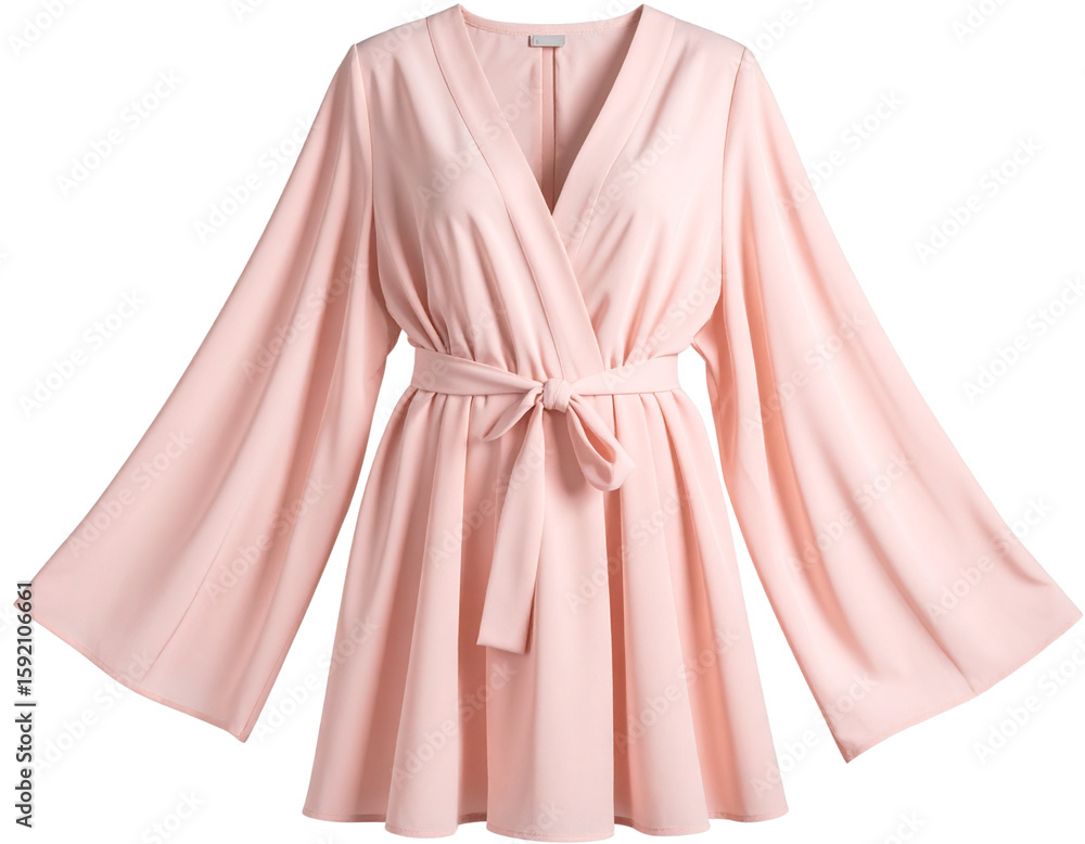 Elegant Chiffon Wrap Dress with Long Sleeves and Waist Tie, Isolated on Transparent Background PNG Elegant Chiffon Wrap Dress with Long Sleeves and Waist Tie, Isolated on Transparent Background PNG