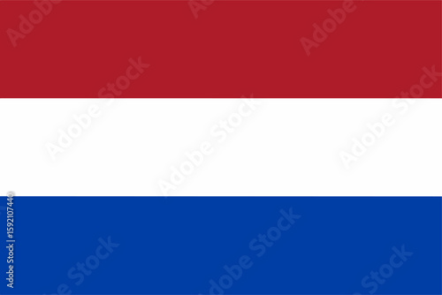 Vector illustration of the national flag of the Netherlands. Features red, white, and blue horizontal stripes. standard official colors and ratio. Perfect for editorial, education, and design projects