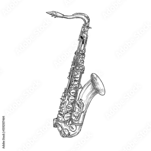 saxophone vector line art hand drawn illustration