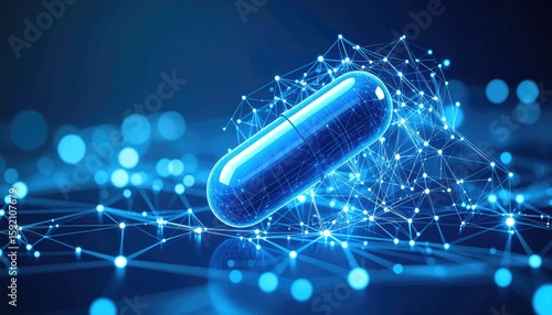 Futuristic pill, digital network