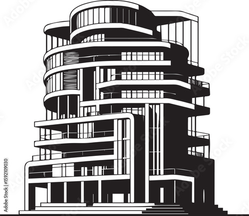 Modern Architecture A Striking Black and White Skyscraper Illustration
