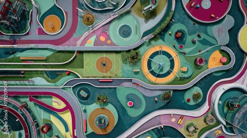 Colorful playground design, aerial view