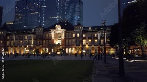 July 12, 2025. Chiyoda-ku, Tokyo, Japan.Fantastic Tokyo Station Marunouchi Station Square at night.(PAN shot)