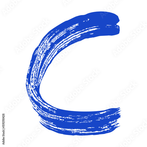 Letter C painted with dry brush in grunge texture style. Punk vector type design for poster, ransom note.