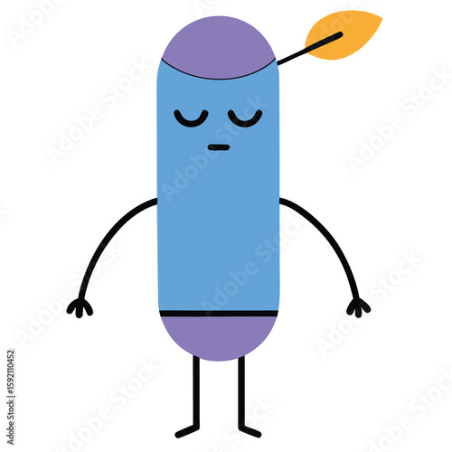 Humorous illustration of a sleepy yawning pencil with closed eyes and drooping lead conveying exhaustion and boredom in a creative context