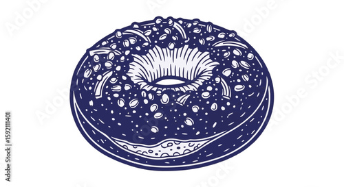Delicious bagel, perfect for breakfast or snack time, illustrated on transparent background. Detailed bagel drawing showcases its unique texture and shape.