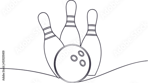 Bowling Ball Hitting Pins – Line Art Illustration