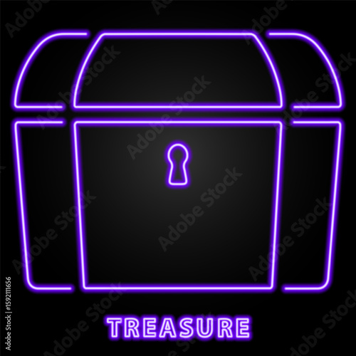 treasure neon sign, modern glowing banner design, colorful modern design trend on black background. Vector illustration.