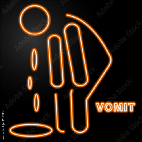 vomit neon sign, modern glowing banner design, colorful modern design trend on black background. Vector illustration.