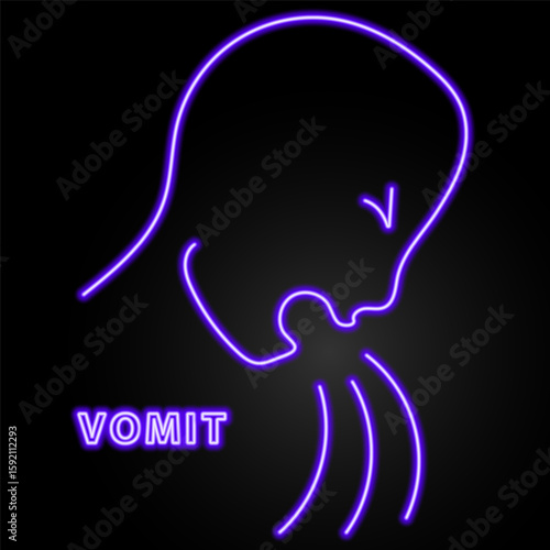 vomit neon sign, modern glowing banner design, colorful modern design trend on black background. Vector illustration.