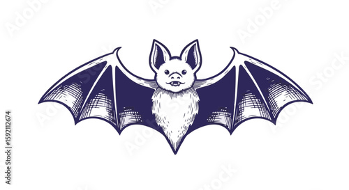 Cartoon bat with spread wings illustration on transparent background. Cartoon bat presents cute furry creature, flying with large wing span. Use this cartoon bat design for Halloween graphics