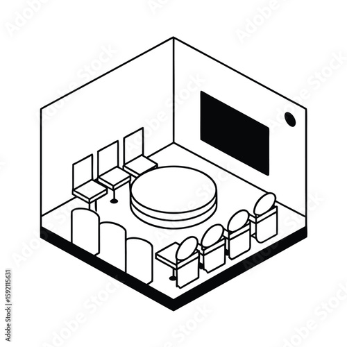 Isometric Vector Illustration of a Modern Conference Room with Detailed Features