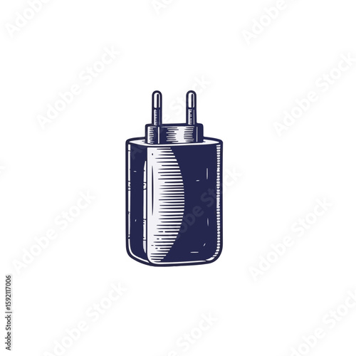 Charger shown in detailed engraving drawing, isolated on transparent background. Charger is essential equipment for powering devices. Concept of charger as necessary tool for modern life,