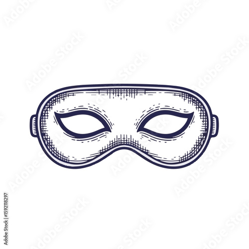 Detailed drawing of an eye mask showing sleep accessory in sketch style. An eye mask providing relaxation with hand drawn appearance, for better sleep and sweet dreams. Promotional use for eye mask,